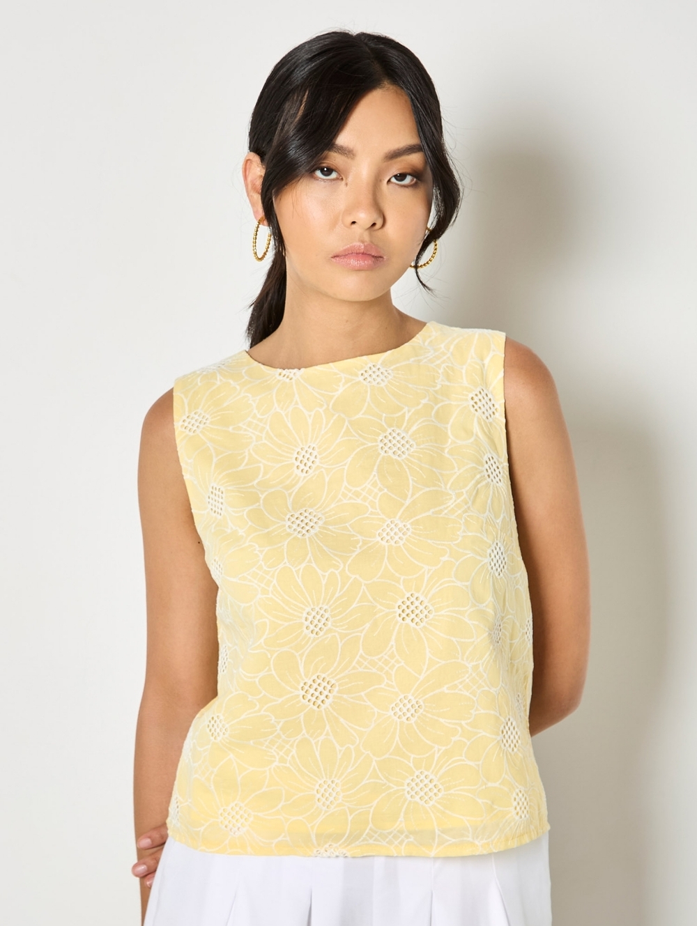 Sunflower Embroidered Shell Top